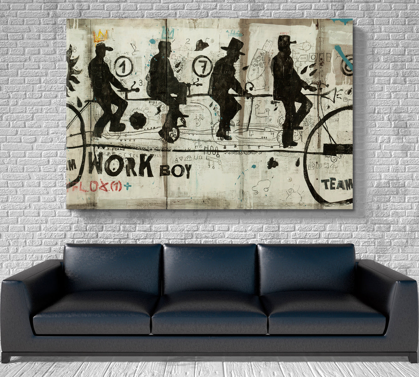 TEAMWORK BOYS Sports Bike Grunge Graffiti Style Office Decor Office Wall Art Canvas Print Artesty