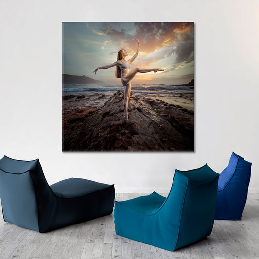 FREEDOM AND NATURE Ballet Dancer Sunset Beach Scenery Landscape Fine Art Print Artesty
