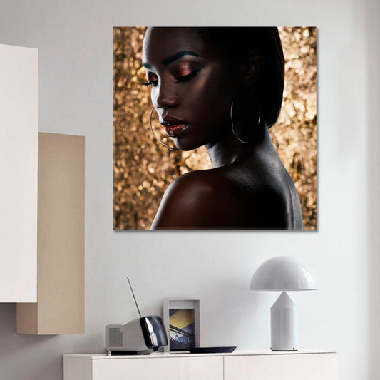 African Woman Gold Background Beauty Salon Artwork Prints Artesty