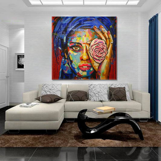 LADY ROSE Portrait Beautiful Woman Contemporary - S Fine Art Artesty 1 Panel 12"x12"