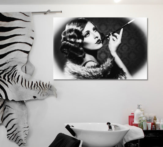 Flapper Girl Vintage Style Black and White Wall Art Print Artesty