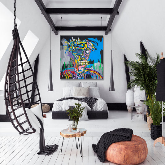 BASQUIAT STYLE Skull Untitled Popular Defiant | Square Contemporary Art Artesty