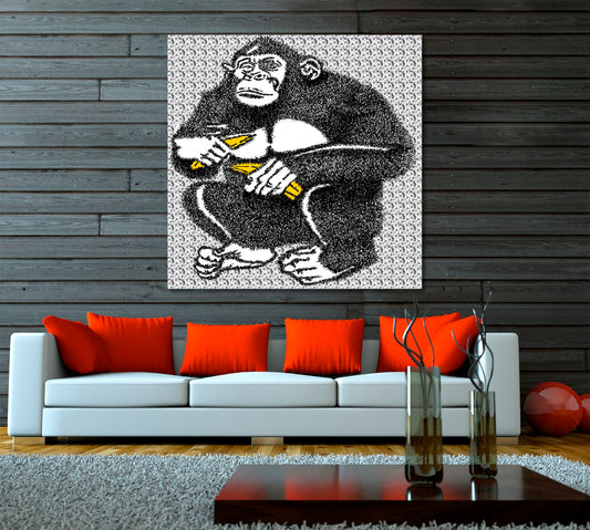 MONKEY Gorilla with Bananas Floral Background Abstract Art Animals Canvas Print Artesty