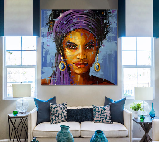 ROYAL PURPLENESS | Fine Art Portrait Woman Grunge Graffiti Style Canvas Print - Square People Portrait Wall Hangings Artesty