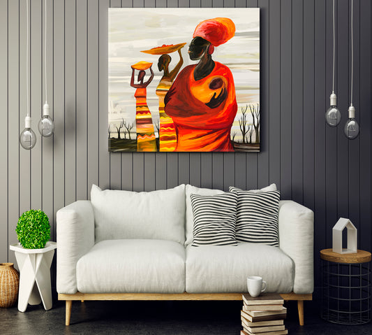 TRIBAL AFRICAN WOMAN WITH CHILD Africa Beautiful Painting African Style Canvas Print Artesty