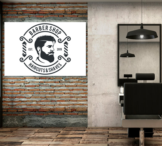 MAN BEAUTY Barbershop Salon Black And White Business Concept Wall Art Artesty