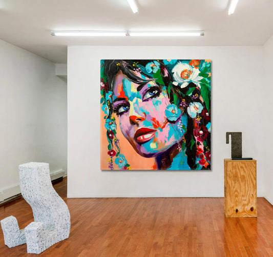 LADY OF THE FLOWERS Beautiful Fantasy Woman Stunning Contemporary Art - Square Panel Fine Art Artesty