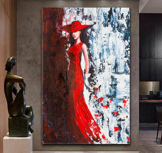 LADY IN RED Fantasy Woman in Red - Vertical Abstract Art Print Artesty 1 Panel 16"x24"