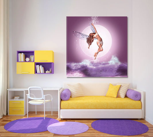 FANTASY Beautiful Fairy Flying Over Waves Contemporary Art Artesty