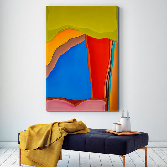Mustard Green Blue Red Orange Shapes Contrasting Combination Abstract Art Print Artesty