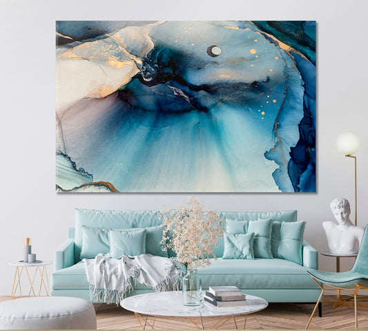 CONTEMPORARY Modern Abstract Acrylic Marble Blue Fluid Art, Oriental Marbling Canvas Print Artesty 1 panel 24" x 16"