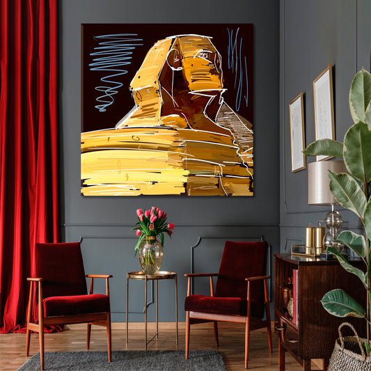 Pyramids Sphinx Egypt Modern Abstract Impressionism Sketch Fine Art Artesty 1 Panel 12"x12"