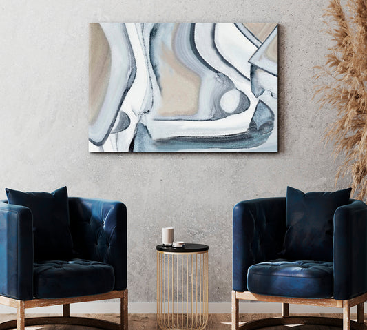Beige White Blue Soft Tones Figurative Geometric Modern Abstract Art Contemporary Art Artesty