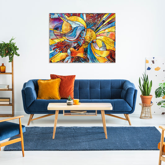 ABSTRACT MODERN ART Futuristic Expressionist Stained Glass Patterns Contemporary Art Artesty 1 panel 24" x 16"