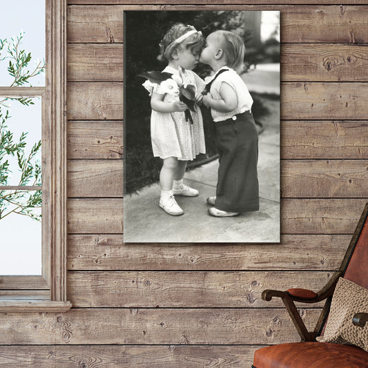 FIRST LOVE Adorable Kids Retro Vintage Vintage Affordable Canvas Print Artesty