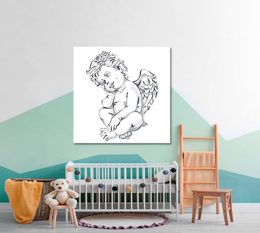 Little Angel Cupid Kids Sweet Home Decor Poster Canvas Print | Square Panel Kids Room Canvas Art Print Artesty