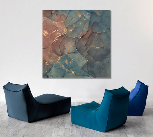 Modern Fluid Art Abstract Multicolored Marble Painting Fluid Art, Oriental Marbling Canvas Print Artesty