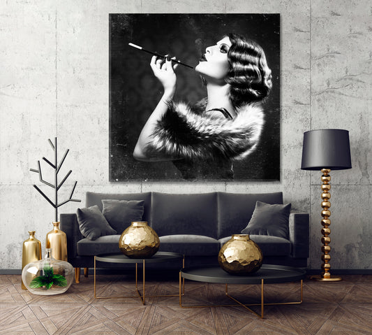 RETRO B & W Vintage Style Old Fashion Woman Vintage Affordable Canvas Print Artesty