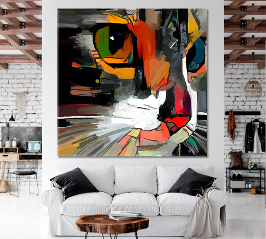 CUTE CAT Colorful Abstract Expressionism Art Animals Canvas Print Artesty 1 Panel 12"x12"