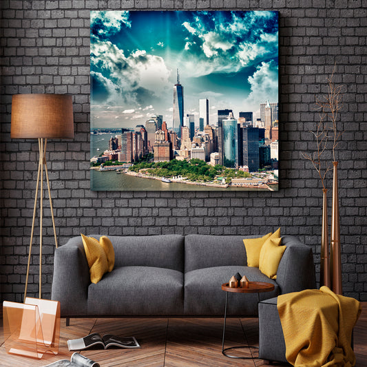 Wonderful Sunset Aerial View Lower Manhattan Skyscrapers NYC Cities Wall Art Artesty