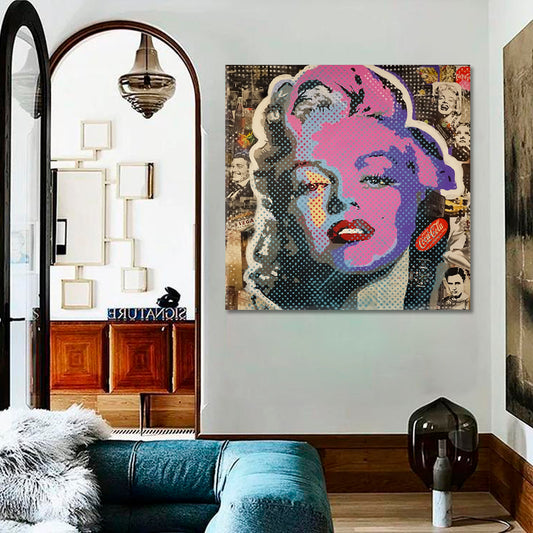 Pop Art MARILYN MONROE Poster Vivid Graffiti Style Canvas Print- Square Panel Celebs Canvas Print Artesty