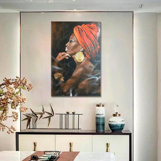 AFRO ICON Black African Woman Traditional Turban Ethnic Hairstyle | Vertical African Style Canvas Print Artesty 1 Panel 16"x24"
