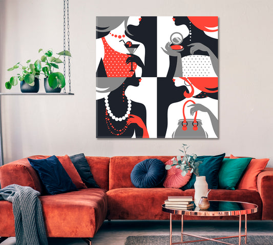 Pop Art Beautiful Fashion Woman Silhouettes Fashion Canvas Print Artesty