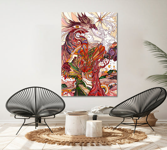 Dragon Abstract Magical Story Rebirth Asian Style Canvas Print Wall Art Artesty 1 Panel 16"x24"
