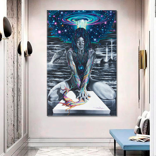 INSPIRED Beautiful Woman And Nature Surreal Abstract Art - Vertical 1 panel Surreal Fantasy Large Art Print Décor Artesty