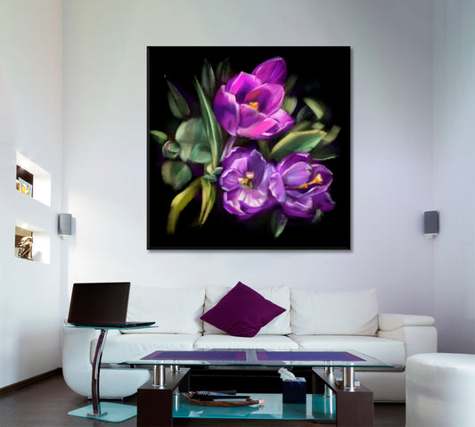 Purple Crocuses Painting Floral & Botanical Split Art Artesty