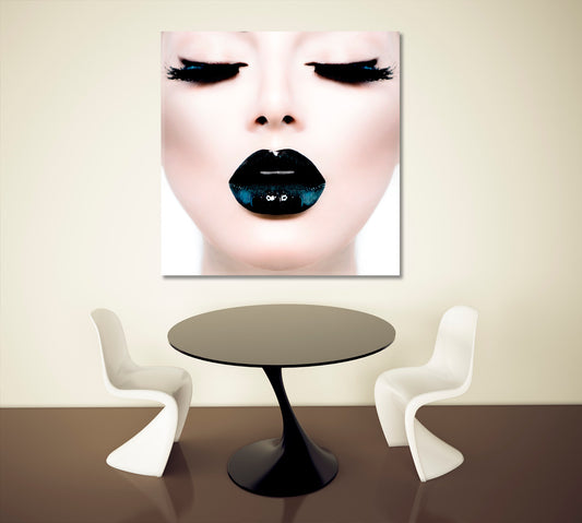 Vogue Style Beauty Salon Concept High Fashion Black Make Canvas Print | Square Panel Beauty Salon Artwork Prints Artesty