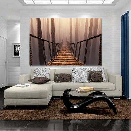 DREAM | Bridge Suspension Misty Forrest Canvas Print Photo Art Artesty 1 panel 24" x 16"