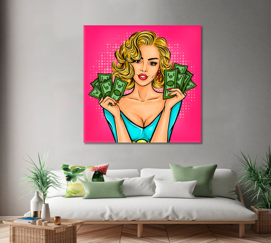 POP ART Girl with Money Pop Art Canvas Print Artesty