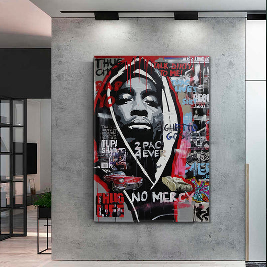 NO MERCY Basquiat Style Expressionism Drip Paint Grunge Street Art Canvas Print - Vertical Contemporary Art Artesty 1 Panel 16"x24"