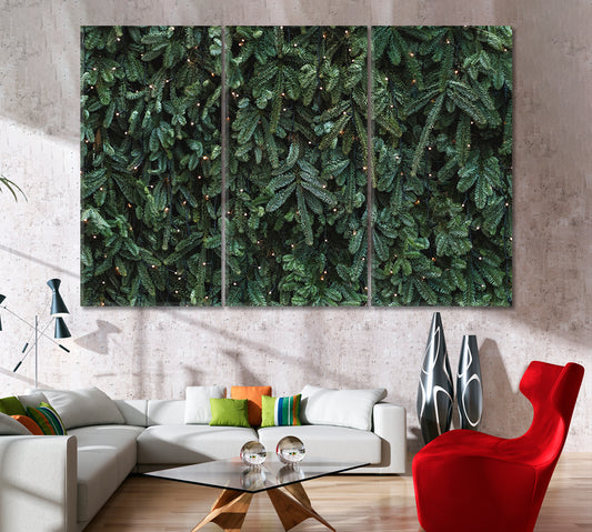 Greenery Nature Green Pine Branches Christmas Trees Fluffy Young Branch Fir Tree Fir-needle Tree, close up Floral & Botanical Split Art Artesty