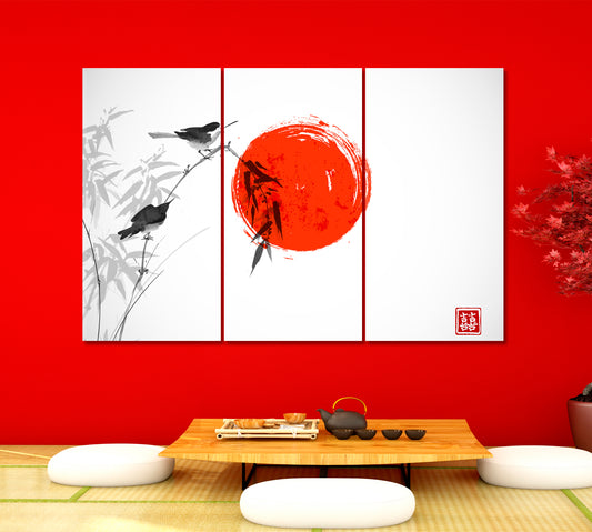 DOUBLE CHANCE Traditional Oriental Ink Print Asian Style Canvas Print Wall Art Artesty 3 panels 36" x 24"