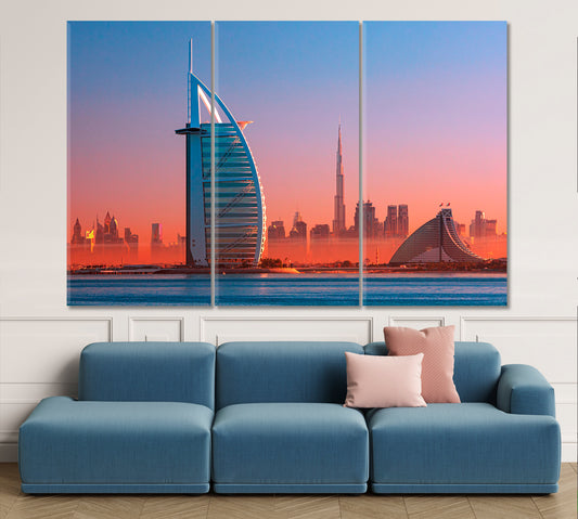 ARAB SAIL TOWER Dubai City Downtown Skyline Jumeirah Beach UAE Cities Wall Art Artesty 3 panels 36" x 24"