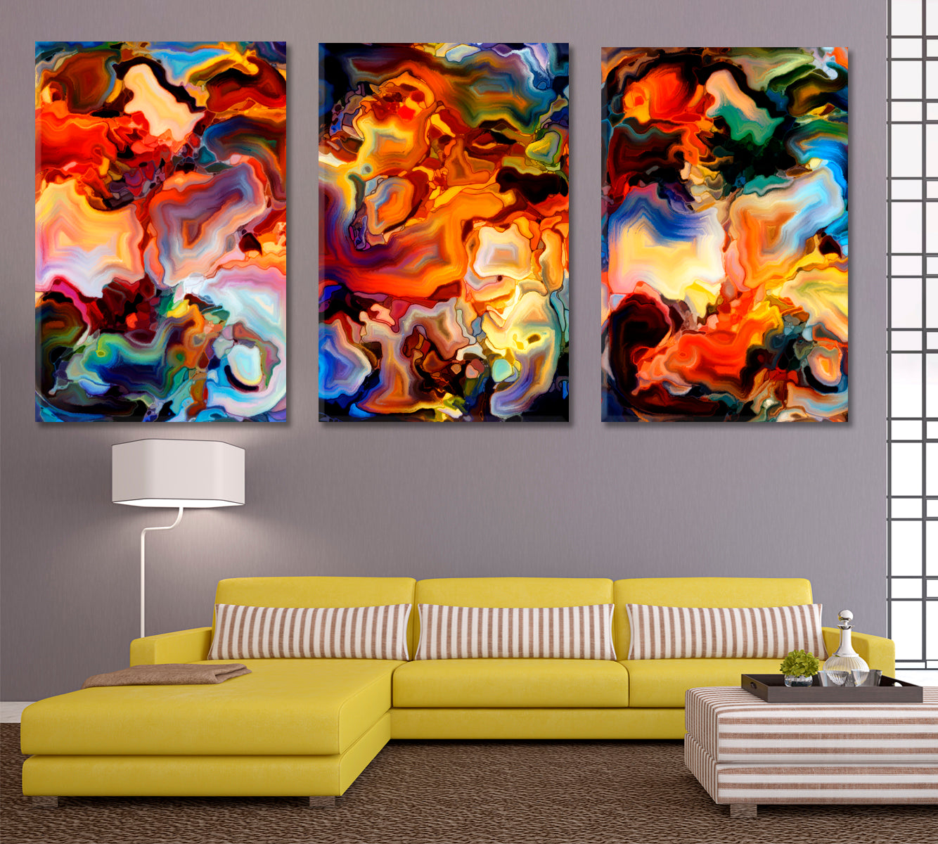 Set of 3 Vertical Panels Abstract Art Print Artesty