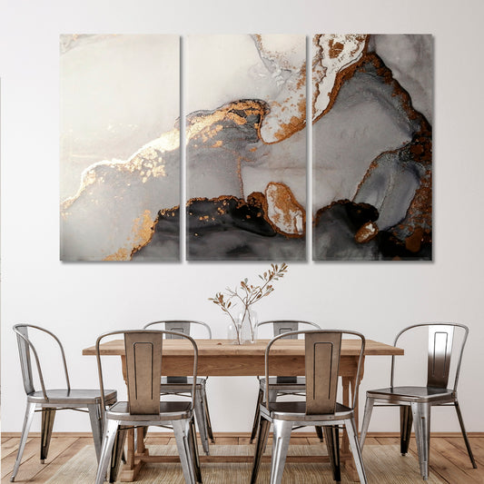 FLUID ART Black and Gold Effect Luxury Abstract Alcohol Ink Canvas Print Fluid Art, Oriental Marbling Canvas Print Artesty 3 panels 36" x 24"