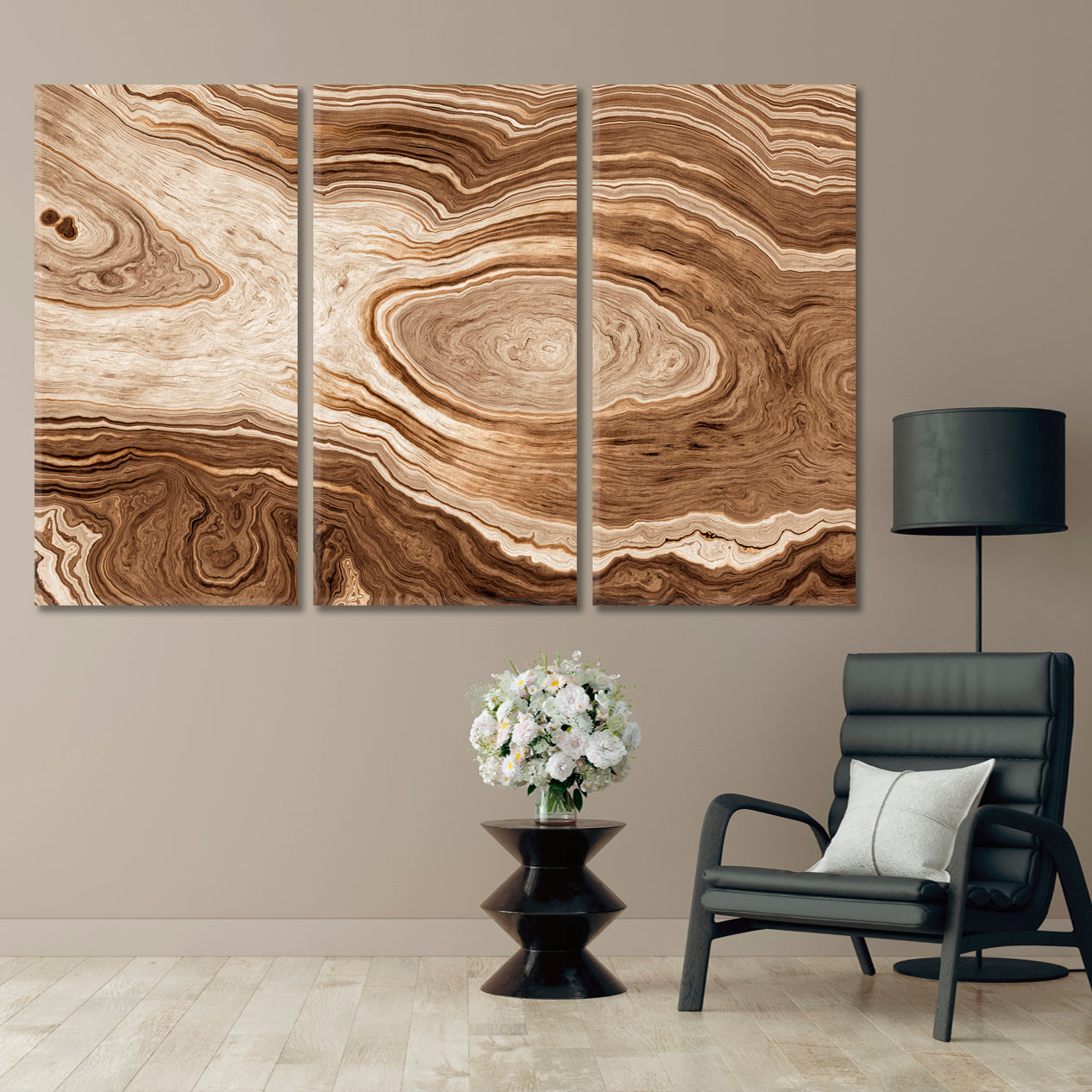 ABSTRACT Wavy Lines Age Growth Rings Oak Big Tree Trunk Slice Cut Woods Abstract Art Print Artesty 3 panels 36" x 24" 