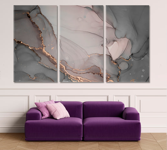 Modern Alcohol Ink Mix Marble Print Creative Splash Geode Oil Flow Fluid Art, Oriental Marbling Canvas Print Artesty 3 panels 36" x 24"
