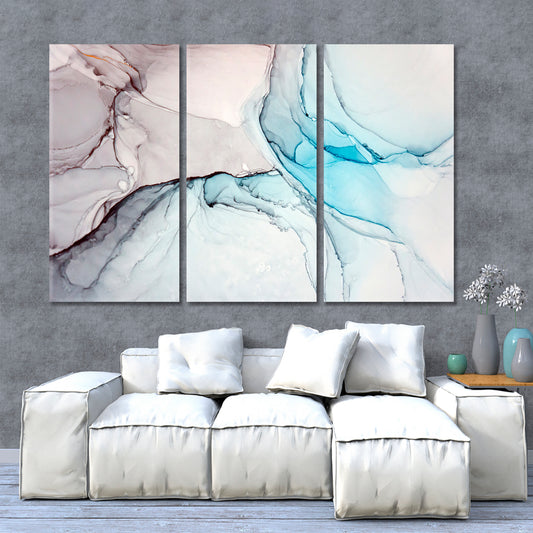 Turquoise Gray Marble Oriental Alcohol Ink Painting Fluid Art, Oriental Marbling Canvas Print Artesty