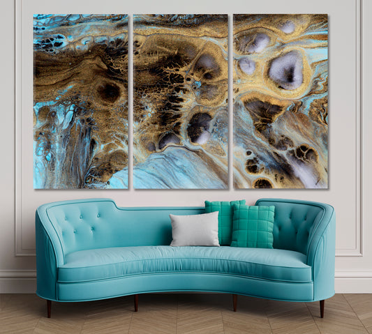 Modern Abstract Marble Acrylic Painting Fluid Art, Oriental Marbling Canvas Print Artesty 3 panels 36" x 24"