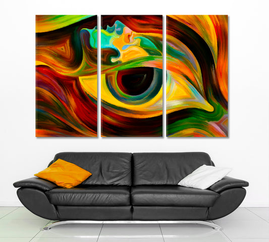 Abstract Colorful Human Face and Eye Consciousness Art Artesty 3 panels 36" x 24"