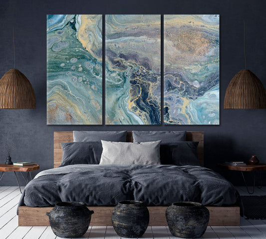 ACRYLIC MIX Abstract Flow Marble Sky Blue Fluid Art, Oriental Marbling Canvas Print Artesty