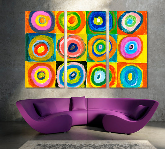 Modern Abstract Colored Circles Wassily Kandinsky Style Artwork Abstract Art Print Artesty 3 panels 36" x 24"