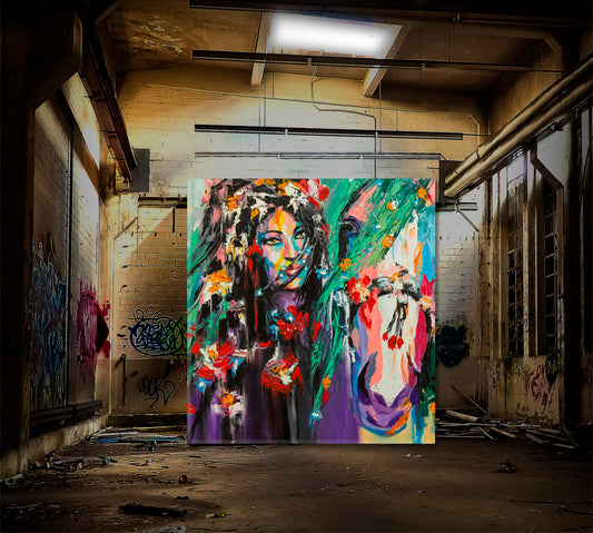 CHASING A DREAM Modern Art - Square Panel Contemporary Art Artesty 1 Panel 12"x12"