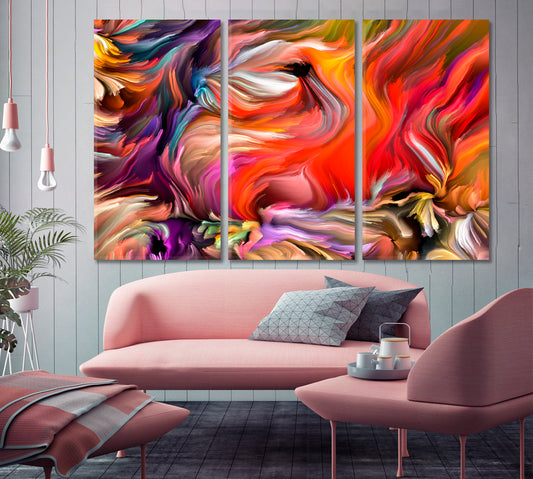 DYNAMIC COLORS FLOW Variegated Lines Abstract Design Abstract Art Print Artesty 3 panels 36" x 24"