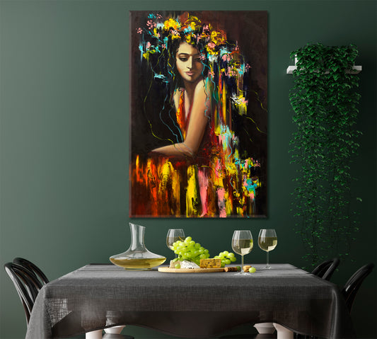 PERSEPHONE Ancient Goddess Fantasy Portrait Beautiful Woman Flowers | Vertical Fine Art Artesty