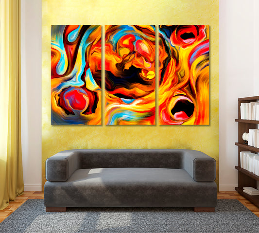 Human and Geometric Forms Abstract Allegory Contemporary Art Artesty 3 panels 36" x 24"